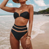 Image of Lady Sexy Bikini 2020 High Waist Solid Black White Mesh Push-up Padded Swimsuit Swimwear Bathing Suit Bikinis set Women