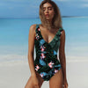 Image of Large Size 2019 Sexy Deep-V One Piece Swimsuit Female Women Vintage Retro Swimwear High Neck Bandage Ruffle Backless Monokini