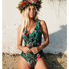 Image of Large Size 2019 Sexy Deep-V One Piece Swimsuit Female Women Vintage Retro Swimwear High Neck Bandage Ruffle Backless Monokini