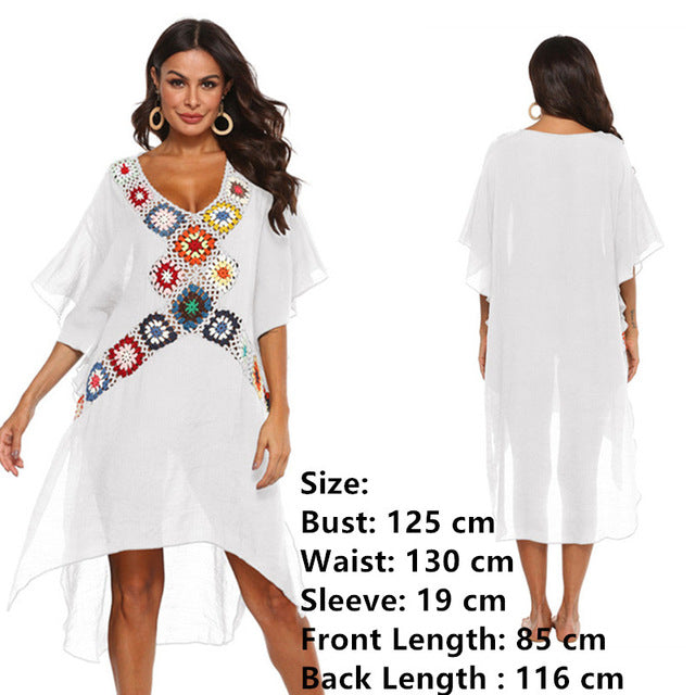 Large Size Robe Beach Dress Long Cover Up Swimsuit Cover-up Women Ups White Bathing Suit Maxi Wear Beachwear Crochet Flower 2019