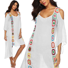 Large Size Robe Beach Dress Long Cover Up Swimsuit Cover-up Women Ups White Bathing Suit Maxi Wear Beachwear Crochet Flower 2019