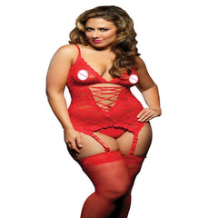 Large Size XL-6XL Bridal Sexy Lingerie Lace suspenders Sleepwear Thong Pajamas Erotic Underwear Conjoined Dress Leotard Intimate with Garters and Black Net Stockings