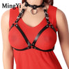 Image of Leather Harness Bra Lingerie Punk Body Belt Cothic O-Ring Collar Choker Open Bra Tops Bdsm Sexy Chest Bondage Harness Club Wear