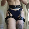 Image of Leather Harness Garter Belt Goth Leg Cage Suspender Belt Bondage Harness Sexy Wedding Garter Fetish Leg Stockings For Sexy Woman
