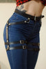 Image of Leather Harness Garter Belt Goth Leg Cage Suspender Belt Bondage Harness Sexy Wedding Garter Fetish Leg Stockings For Sexy Woman