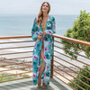 Image of Leaves Print Bikini Beach Cover up Tunics for Beach Long Kaftan Bikini Cover up Robe de Plage Sarong Beach Swimsuit cover-ups