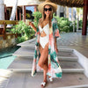 Image of Leaves Print Bikini Beach Cover up Tunics for Beach Long Kaftan Bikini Cover up Robe de Plage Sarong Beach Swimsuit cover-ups