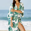 Image of Leaves Print Bikini Beach Cover up Tunics for Beach Long Kaftan Bikini Cover up Robe de Plage Sarong Beach Swimsuit cover-ups
