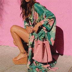 Leaves Print Bikini Beach Cover up Tunics for Beach Long Kaftan Bikini Cover up Robe de Plage Sarong Beach Swimsuit cover-ups