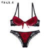 Image of Luxury Printing Underwear Set Women Bow Fashion Red Push Up Bra Panties Sets Sexy Lingerie Embroidery Lace Bra Set Cotton Thick