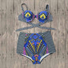 Image of Monokini Women Strapless High Neck Sexy Swimsuit One Piece Swimwear Brazil Style Underwire Goddess Block Striped Bating suit
