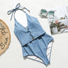 Image of Mossha String halter bikinis 2020 mujer swimsuit fused female Lace up bodysuits one piece swimwear women High cut belt monokini