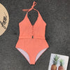 Image of Mossha String halter bikinis 2020 mujer swimsuit fused female Lace up bodysuits one piece swimwear women High cut belt monokini