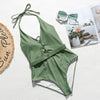 Image of Mossha String halter bikinis 2020 mujer swimsuit fused female Lace up bodysuits one piece swimwear women High cut belt monokini