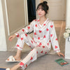 Image of New 2019 Autumn Women's Pajamas Sets Flower Print Fashion Luxury Female Faux Silk Two Pieces Shirts Long Pants Sleepwear Set