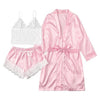 Image of New 3PCS Sexy Lingerie Women Lace Satin Wireless Bra Camisole Shorts Pajamas Sleepwear Stripe Robe Female Nightwear lenceria A40