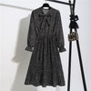 Image of New Chiffon summer Dress Women Bow Spring Small Floral Long Sleeve Polka Elastic Waist Leopard Vintage Pleated Collar Vestidos