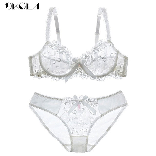 New Fashion Embroidery Lingerie Set Women Bras C D Cup Plus Size Underwear Set Sexy Black Transparent Bra and Panties Sets Lace
