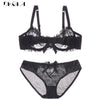 Image of New Fashion Embroidery Lingerie Set Women Bras C D Cup Plus Size Underwear Set Sexy Black Transparent Bra and Panties Sets Lace