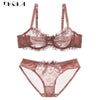 Image of New Fashion Embroidery Lingerie Set Women Bras C D Cup Plus Size Underwear Set Sexy Black Transparent Bra and Panties Sets Lace