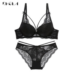 New Green Underwear Set Women Bra Push Up Brassiere Cotton Thick Black Gather Sexy Bra Panties Sets Embroidery Lace Lingerie Set