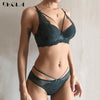 Image of New Green Underwear Set Women Bra Push Up Brassiere Cotton Thick Black Gather Sexy Bra Panties Sets Embroidery Lace Lingerie Set