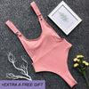 Image of New Halter One Piece Swimsuit Women Solid Yellow Red Swimwear Underwire Bathing Suit Swimming Suit 2018 Beachwear Black Bodysuit