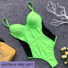 Image of New Halter One Piece Swimsuit Women Solid Yellow Red Swimwear Underwire Bathing Suit Swimming Suit 2018 Beachwear Black Bodysuit