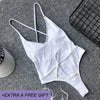 Image of New Halter One Piece Swimsuit Women Solid Yellow Red Swimwear Underwire Bathing Suit Swimming Suit 2018 Beachwear Black Bodysuit