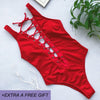 Image of New Halter One Piece Swimsuit Women Solid Yellow Red Swimwear Underwire Bathing Suit Swimming Suit 2018 Beachwear Black Bodysuit