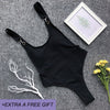 Image of New Halter One Piece Swimsuit Women Solid Yellow Red Swimwear Underwire Bathing Suit Swimming Suit 2018 Beachwear Black Bodysuit