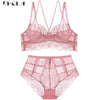 Image of New High Waist Gray Bra Embroidery Lingerie Sets Fashion Brassiere Transparent Black Deep V Lace Underwear Women Bra Set Sexy