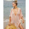 Image of New Knitted Beach Cover Up Women Bikini Swimsuit Cover Up Hollow Out Beach Dress Tassel Tunics Bathing Suits Cover-Ups Beachwear