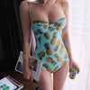Image of New Korean High Quality Sexy Young Women One Pieces Swimsuit Underwire Push Up Shoulder Pineapple Printing Triangular Swimwear