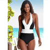 Image of New One Piece Swimwear Women Sexy Halter Beach Wear Brazilian Swimsuit Black White Patchwork Push Up Bathing Suit Women Monokini