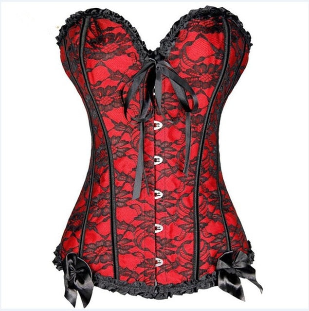 New Sexy Gothic Satin Lingerie Lace Corset Top + G-string + Skirt Bustier Mini Tutu Wedding Dress Costume Black Corset S-6XL