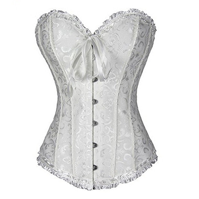 New Sexy Gothic Satin Lingerie Lace Corset Top + G-string + Skirt Bustier Mini Tutu Wedding Dress Costume Black Corset S-6XL