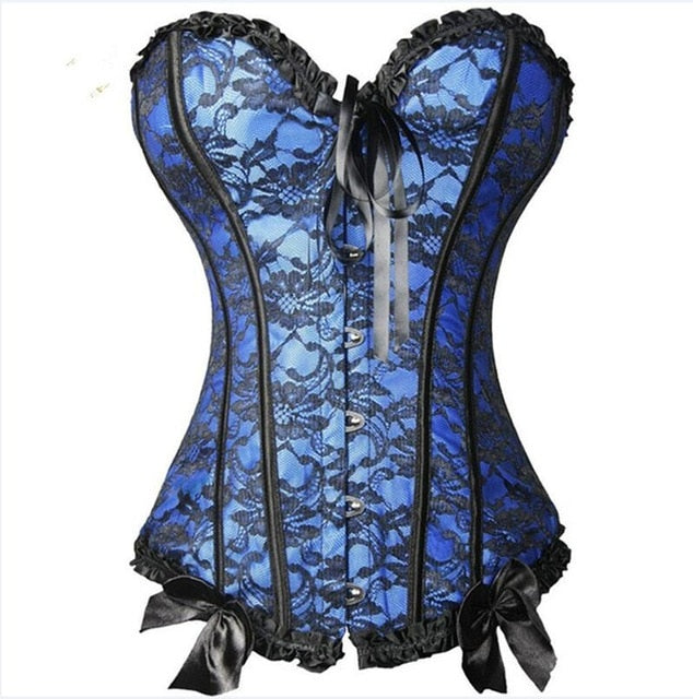 New Sexy Gothic Satin Lingerie Lace Corset Top + G-string + Skirt Bustier Mini Tutu Wedding Dress Costume Black Corset S-6XL