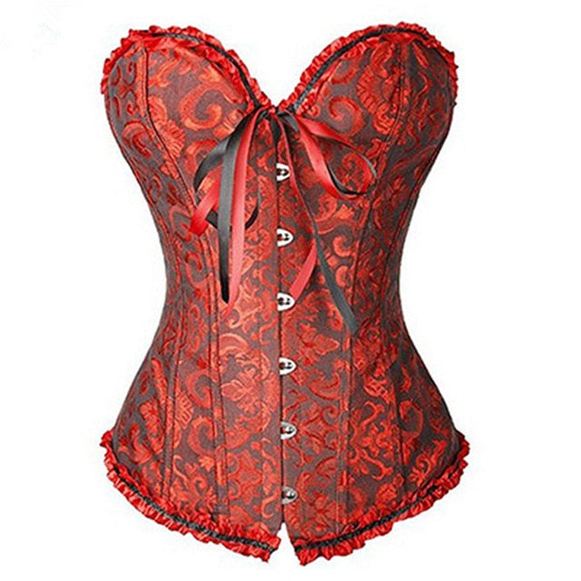 New Sexy Gothic Satin Lingerie Lace Corset Top + G-string + Skirt Bustier Mini Tutu Wedding Dress Costume Black Corset S-6XL