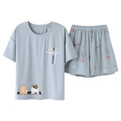 New Summer Cute Cartoon Pajamas Sets Women Sweet Casual O-neck Tops Shorts Sleepwear Nightgowns Cotton High Quality Home Clothes