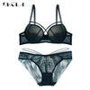 Image of New Top Sexy Underwear Push up Bra Set Cotton Brassiere Deep V Black Lace Bra and Panty Sets Embroidery Women Lingerie Set Green