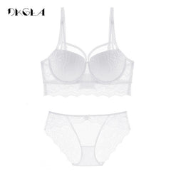 New Top Sexy Underwear Set Cotton Push-up Bra and Panty Sets 3/4 Cup Brand Green Lace Lingerie Set Women Deep V Brassiere Black