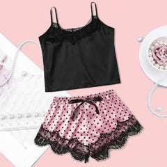 New Women Pajamas Lace Satin Wireless Bra Camisole Pajamas Sleepwear Bowknot Shorts Set Sexy Ladies Sleeveless Sleepwear Z71