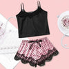 Image of New Women Pajamas Lace Satin Wireless Bra Camisole Pajamas Sleepwear Bowknot Shorts Set Sexy Ladies Sleeveless Sleepwear Z71