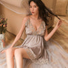 Image of Night Sleep Dress Nighties for Women Underwear Lingerie Sling Lace Embroidery V-Neck Sexy Nightdress Lenceria Femenina