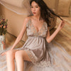 Image of Night Sleep Dress Nighties for Women Underwear Lingerie Sling Lace Embroidery V-Neck Sexy Nightdress Lenceria Femenina