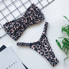 OMKAGI Biquini Solid Color Swimwear Women Beachwear Swimsuit Bandeau High Cut Bikini Sexy Bathing Suit Biquinis Feminino 2019