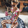 Image of One Piece Swimsuit 2019 Sexy Strip Print Swimwear Women Swimsuit Push Up Bathing Suits Beach Wear Swim Halter Backless Monokini