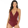 Image of One Piece Swimsuit Sexy Deep V Neck Push Up Halter Swimwear Monikini Hollow Slim Beachwear Bathing Swimming Suit for Women