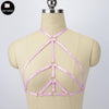 Image of Original Design Pink Collar Bow Harness Bra Kawaii Open Chest Bondage Body Cage Pastel Gothic Body Harness Belt